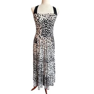 Anthropologie‎ Lapis Animal Print Dress Midi Women's M Halter Tie Neck Tiered